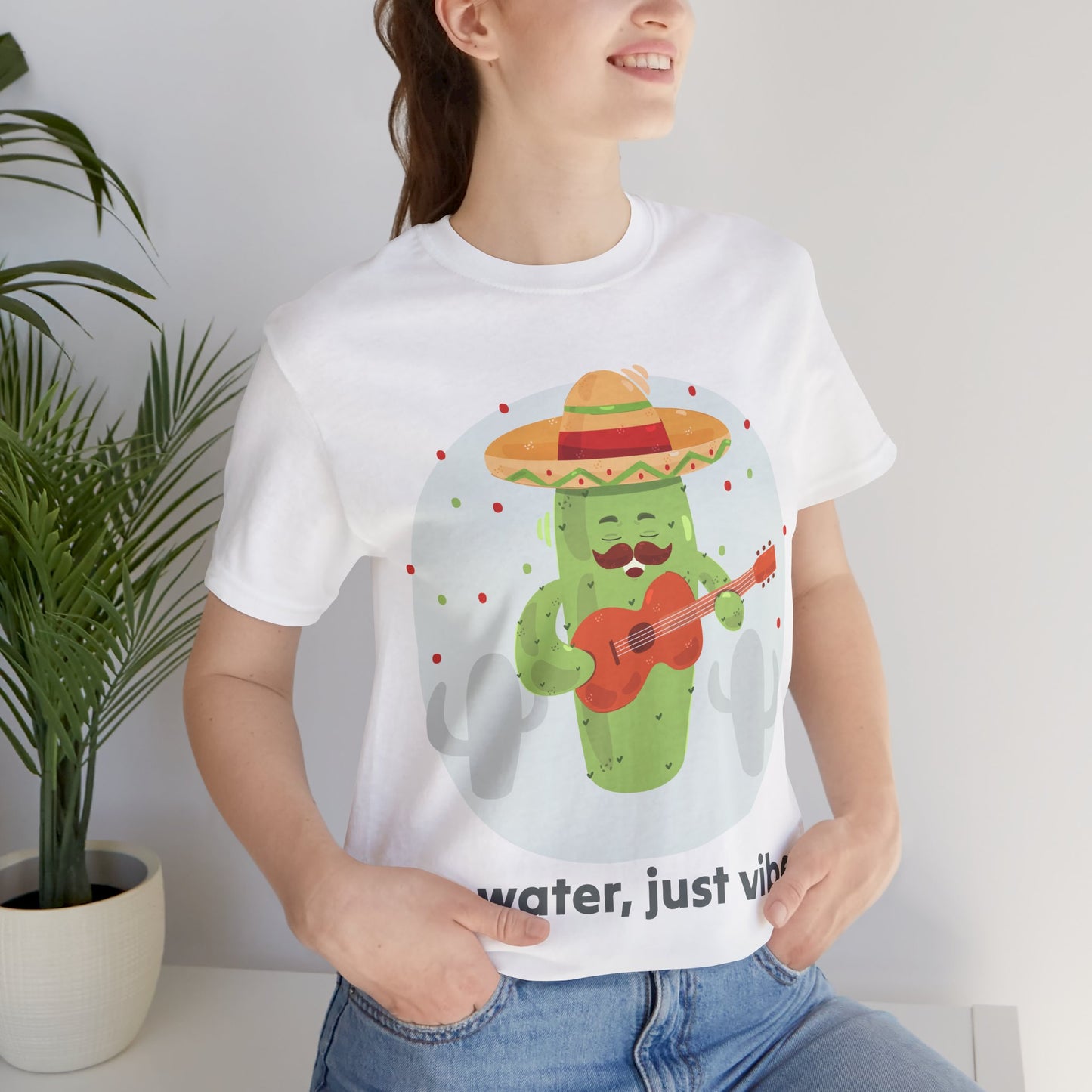 No Water Just Vibes Cactus Playing Guitar Art – Funny Music Lover Print, Boho Wall Decor, Gift for Guitarists, Desert Aesthetic